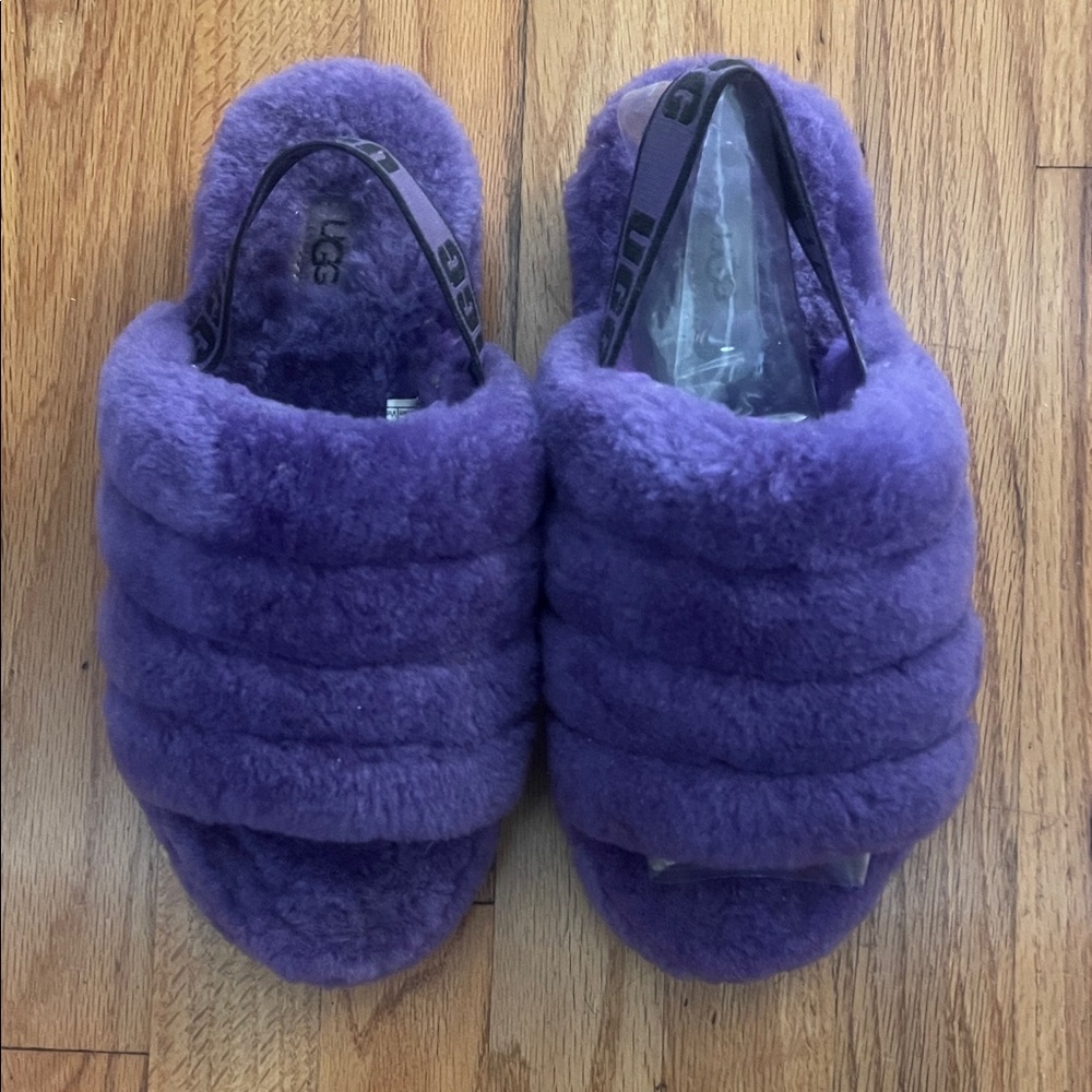 UGG Fluff Yeah Purple Fur Slide Slingback/Sandal Shoe - Size 6 - Picture 1 of 4